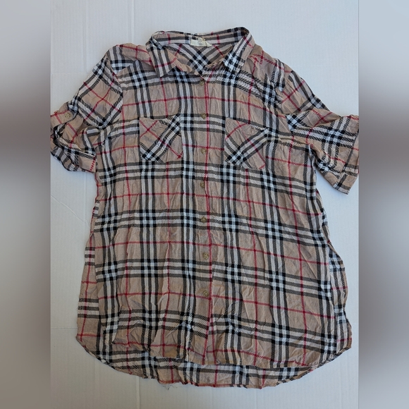 entro Tops - Plaid Tunic 100% Rayon Button‎ Up Shirt